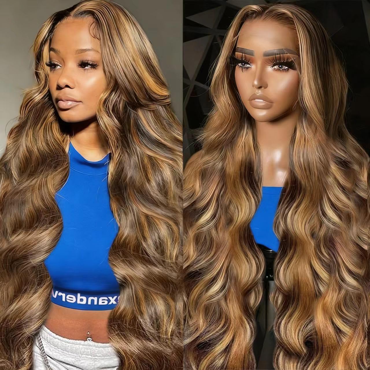 LUMIERE Honey Blonde Wig Human Hair Body Wave Ombre 613 Lace Front Wig Human Hair 30inch Highlight Wig Human Hair180% Density 13x4 P4/27 Brown Wig For Women