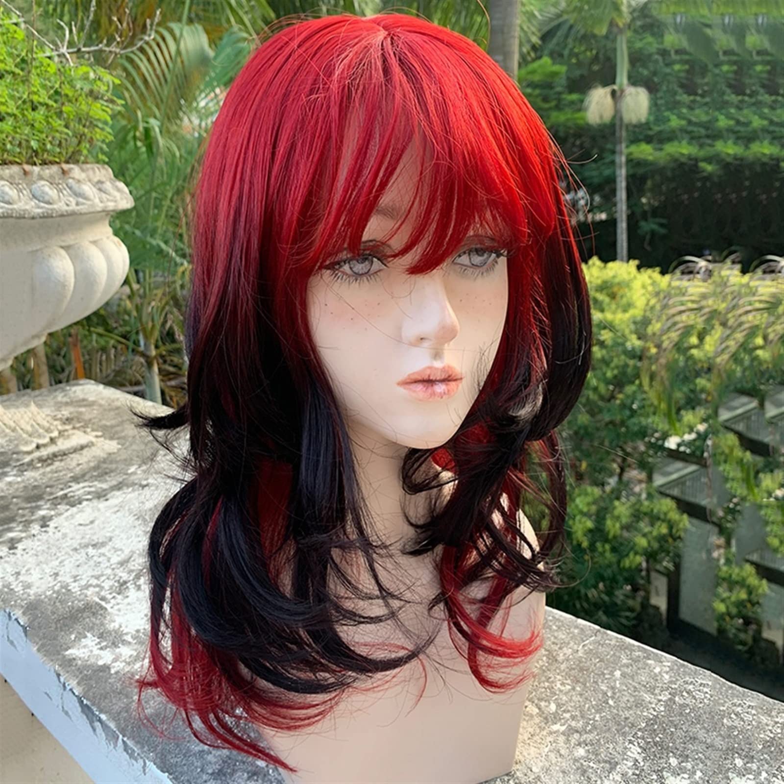 Peruki dla kobiet Peruki z lokami Długie Falowana Peruka syntetyczna grzywką Czerwony Gradient Czarny Lolita do cosplay Naturalne Termoodporny na Codzienny Kostium imprezowy Halloween