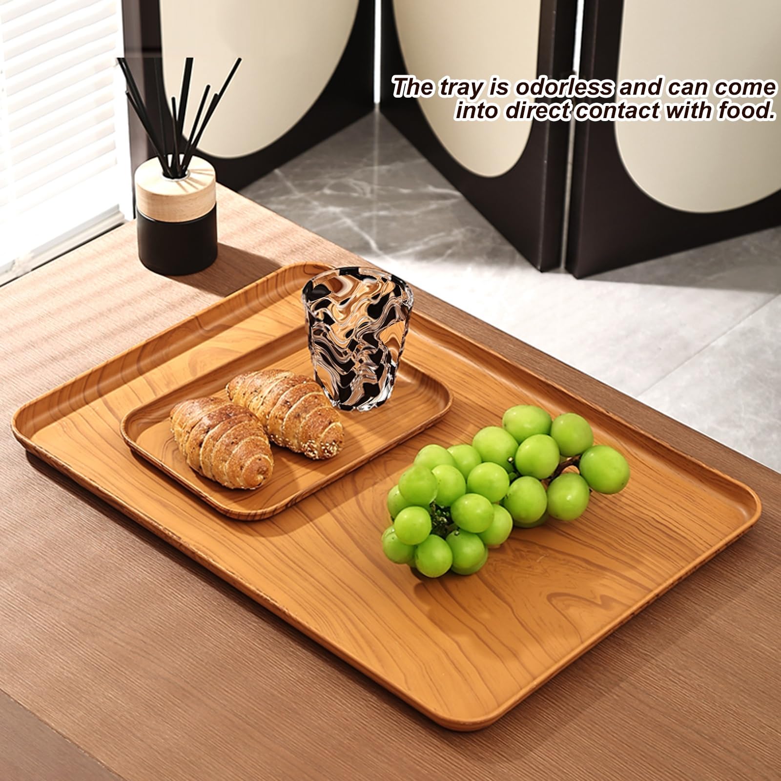Juego de 2 Bandejas Decorativas, Bandeja Plastico, Resistentes, Impermeables y Duraderas, de Plástico, Apilables y Rectangulares(Yellow,35x50x1.5CM/13x20x0.6IN)