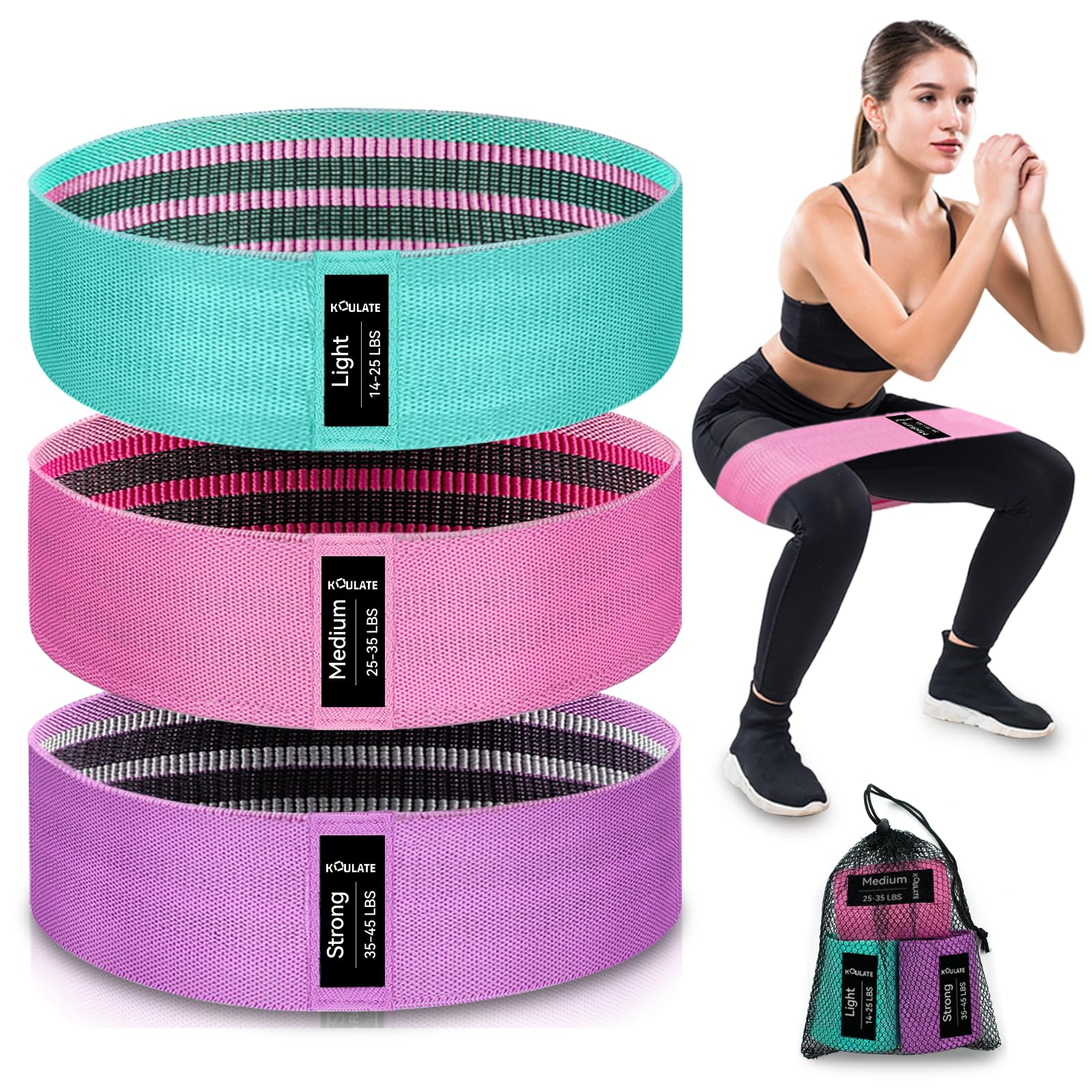 3 Levels Exercise Bands, Workout Fabric Resistance Bands for Women and Men