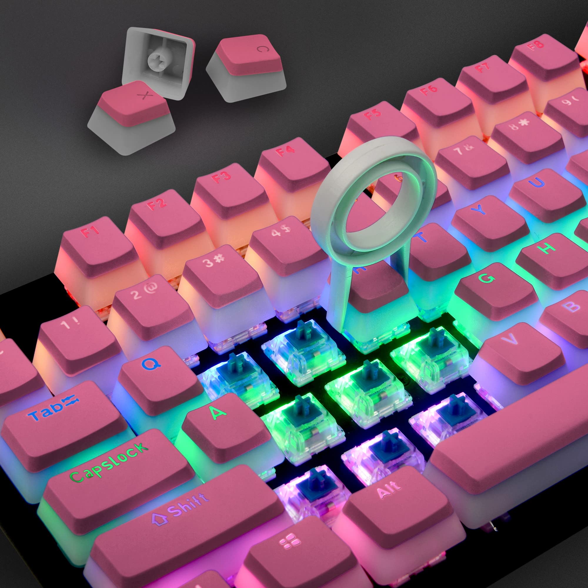 Pudding Keycaps,Double Shot PBT Backlit 108 Keys Key caps Set for Mechanical Gaming Keyboard - Pink (Only Keycaps)