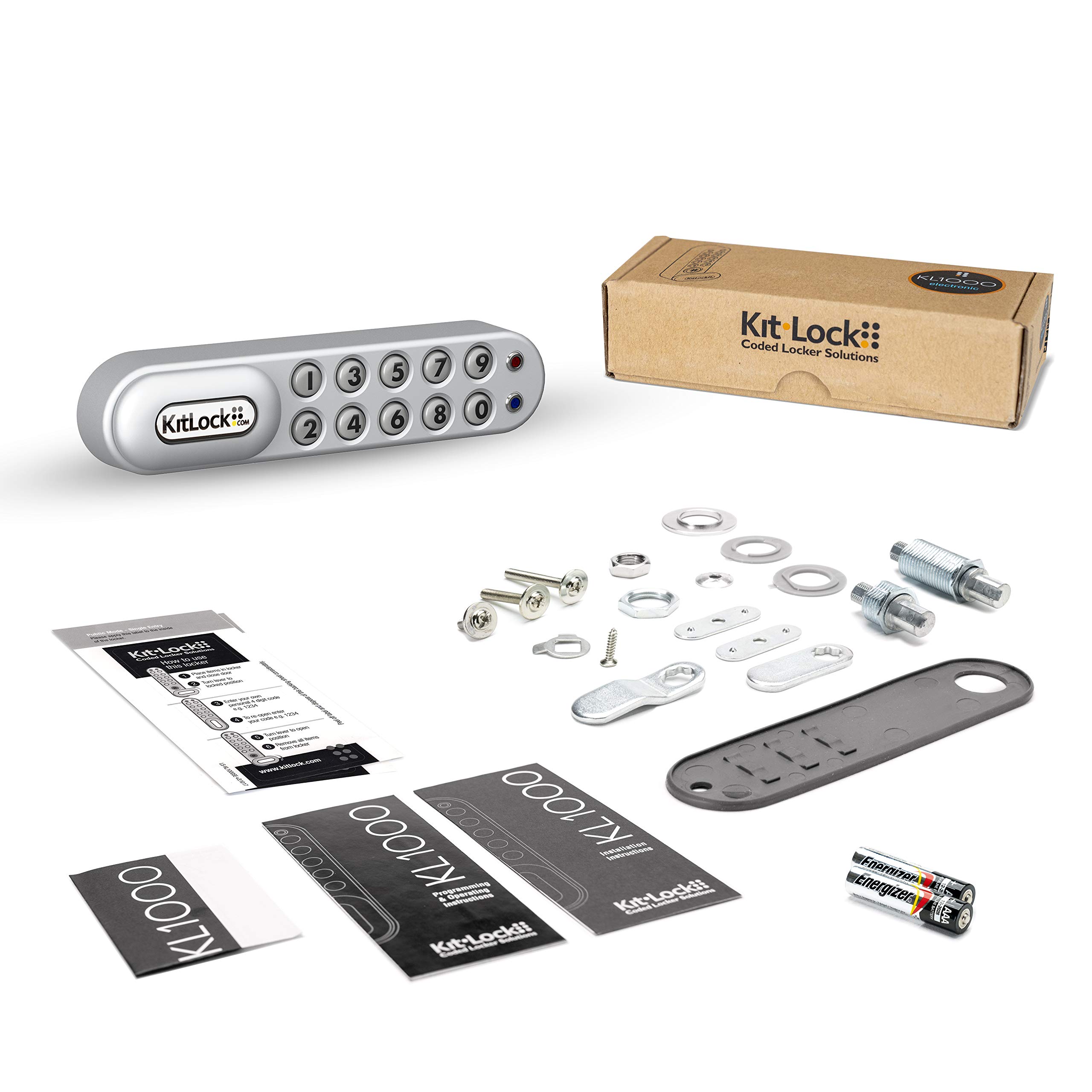 KitLock Elektronikschloss KL1000 | für Spinde Schließfächer und Möbel | schlüssellos mit Zahlenschloss | horizontal Rechtshänder | silber
