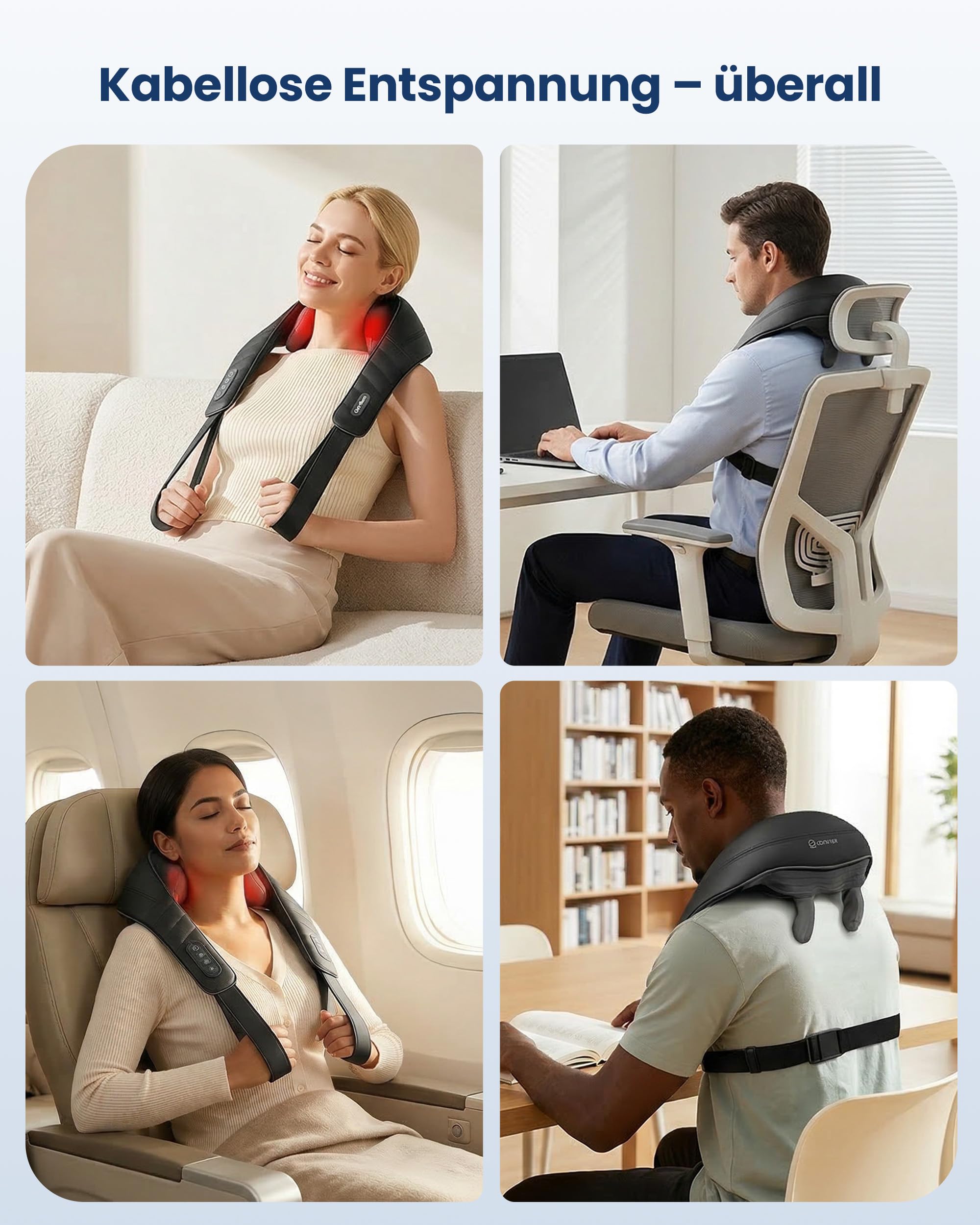 COMFIER Kabelloses Nackenmassagegerät mit Wärme | 4D Kneten Nacken und Schulter Massagegerät, Shiatsu Nacken Rückenmassagegerät Kissen, 2 Heizstufen, Geschenke für Mama Papa