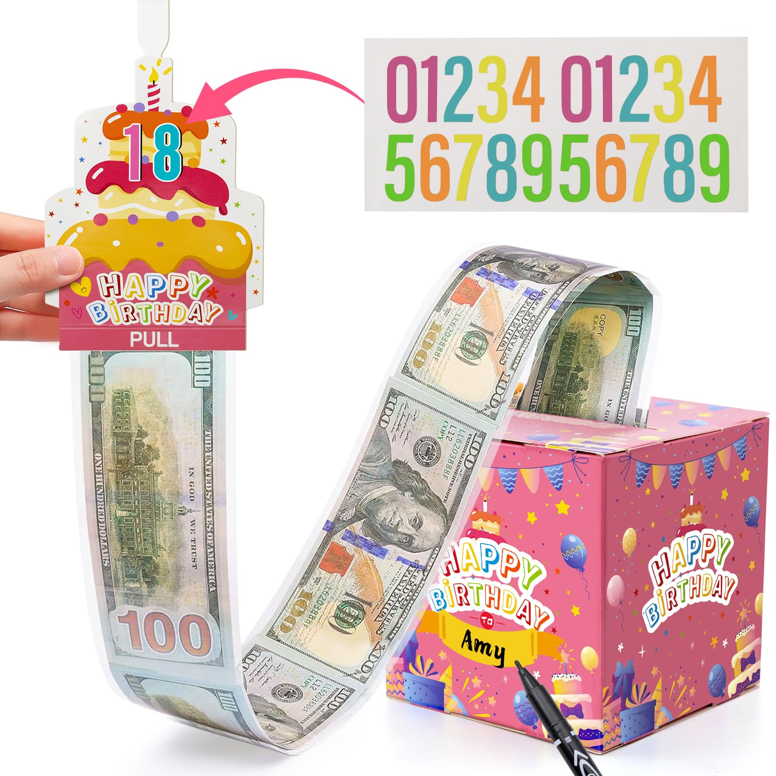 Birthday Money Pull Box Gift - Surprise Cash Present With 40 Bags & Stickers, Fun Gift For Friends