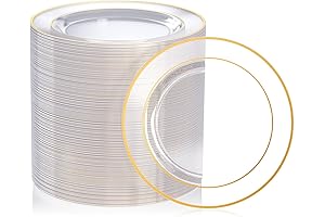 FOCUSLINE 100 Count Disposable Salad Plates with Gold Rim