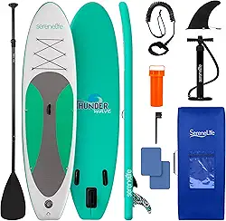Prancha Stand Up Paddle Inflável SereneLife 305x81cm SUP Thunder Wave Kit Completo com Remo Bomba Mochila Deck Antiderrapante PVC Grau Militar 3 Quilhas Estável Super Wide para Iniciantes e Família
