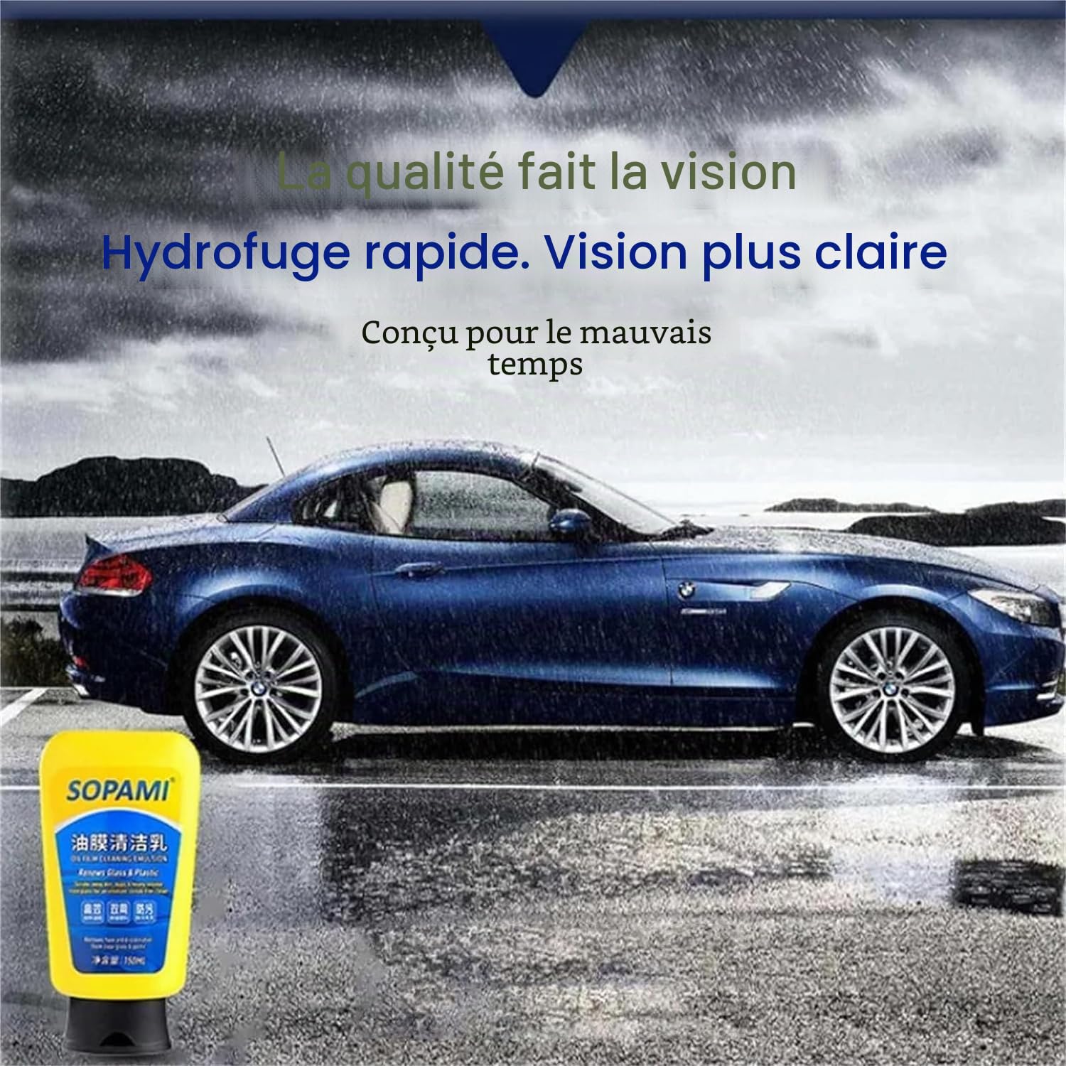 Nettoyant pour vitres en émulsion de film d'huile Sopami, spray de revêtement de voiture Sopami, spray de polissage de cire de voiture Sopami rapidement (Lait+Spray)