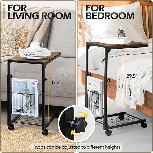 Miniatura 4 de FAGIGY Mesas de altura ajustable en forma de C, mesa auxiliar de mesa C para sofá, mesas de sofá que se deslizan por debajo, mesa auxiliar de sofá