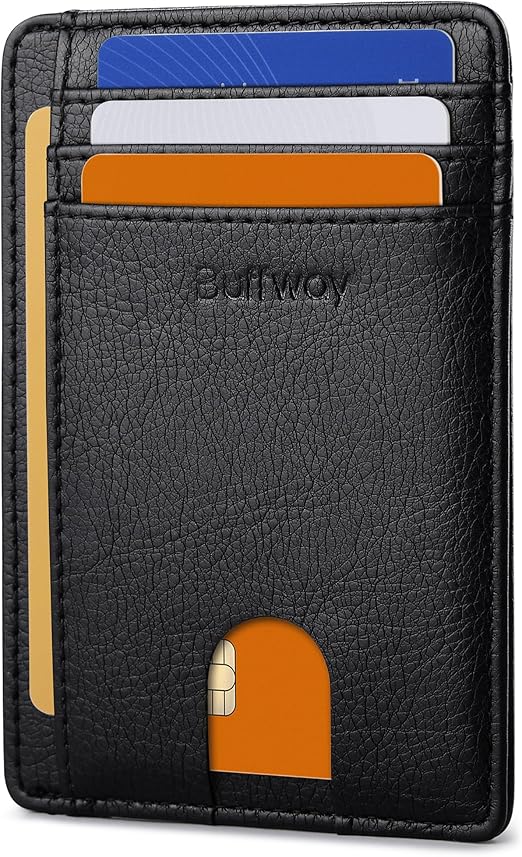 Buffway Slim Minimalist Front Pocket RFID Blocking Leather Wallets for Men and Women