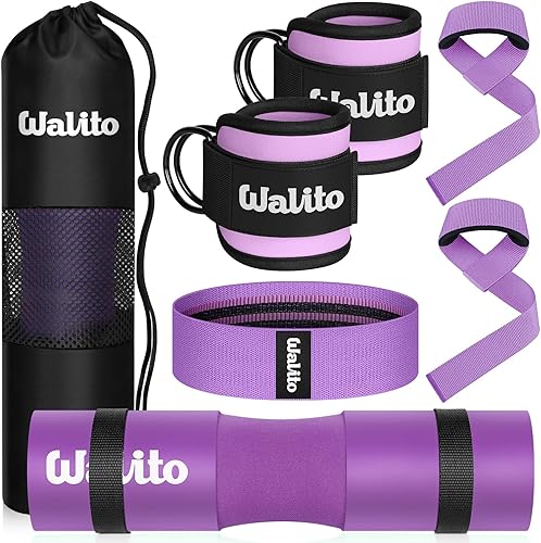 Miniatura 10 de WALITO 7Pcs Barbell Pad Set for Hip Thrust - Squat Pad,Gym Accessories for Women with Bar Bad,Bench Press, with Gym Ankle Straps,Resistance Bands