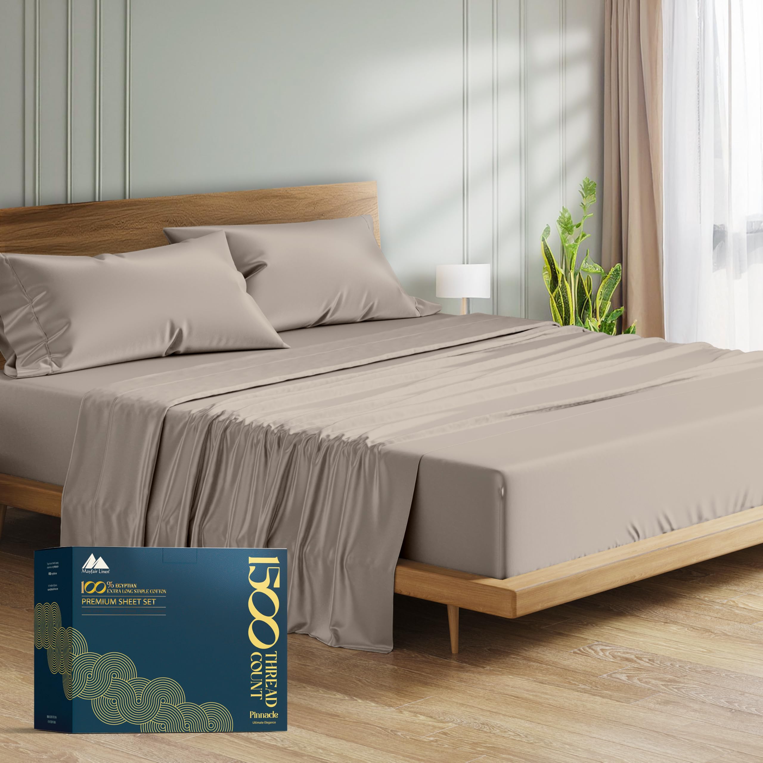 Mayfair Linen 100% Egyptian Cotton Sheets California King Size - 1500 Thread Count Cal King Size Sheets Set, 4 PC Luxury Bedsheet, Soft, Cooling, 17"