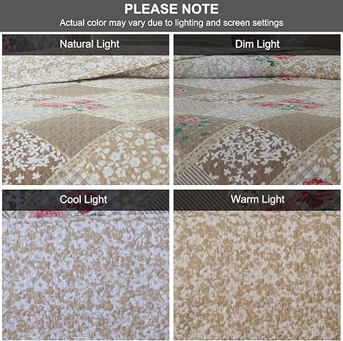 Miniatura 8 de SahSahCasa Juego de colcha de tamaño Queen de 100 % algodón de 120 x 102 pulgadas, colcha acolchada tamaño Queen extra grande, edredón ligero floral