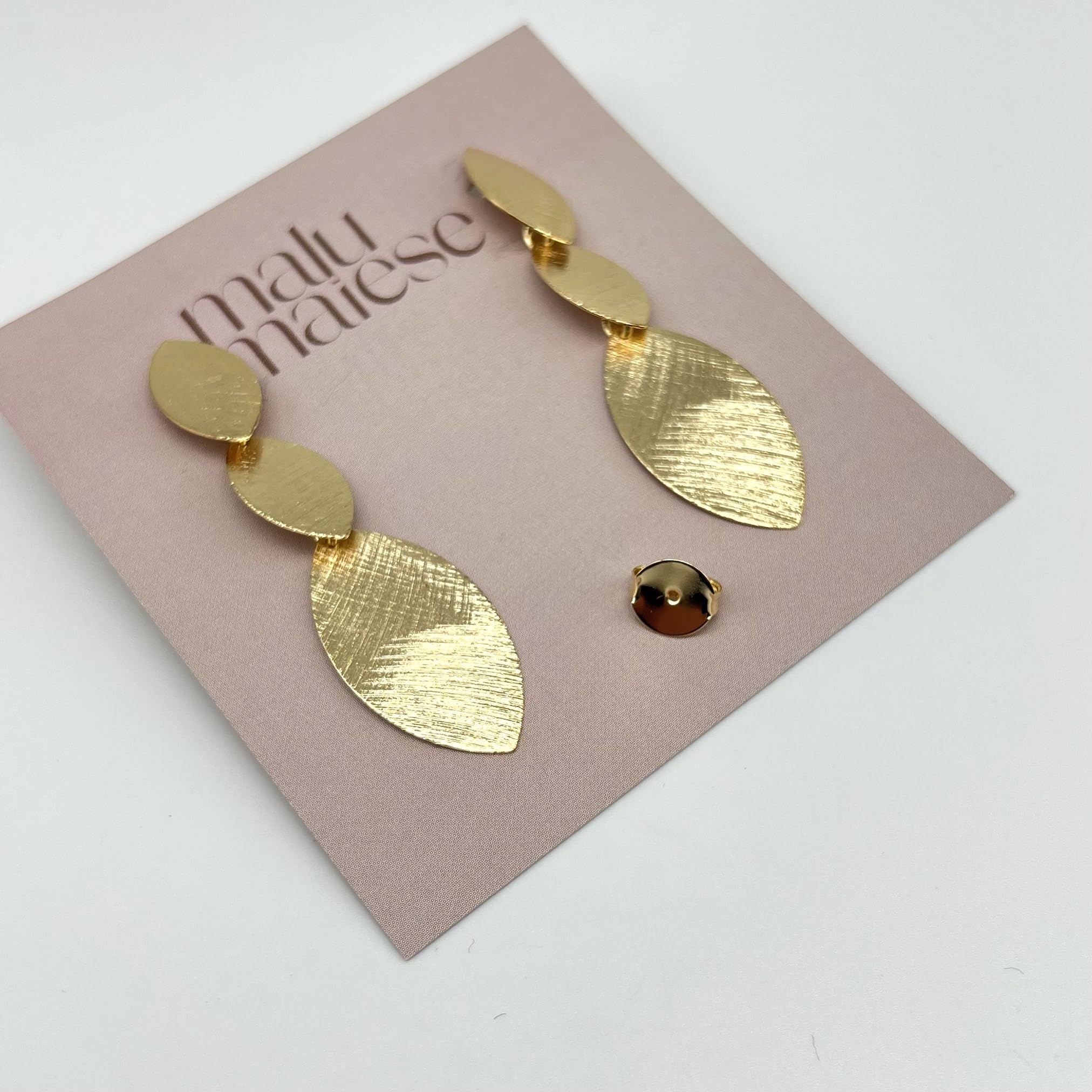Pendientes Largos Navettes, Chapados en Oro de 18k, Joyas de Fiesta, Pendientes Largos y Ligeros, Joyas para Mujer, Regalo Único para Mujer, Regalo para Mamá