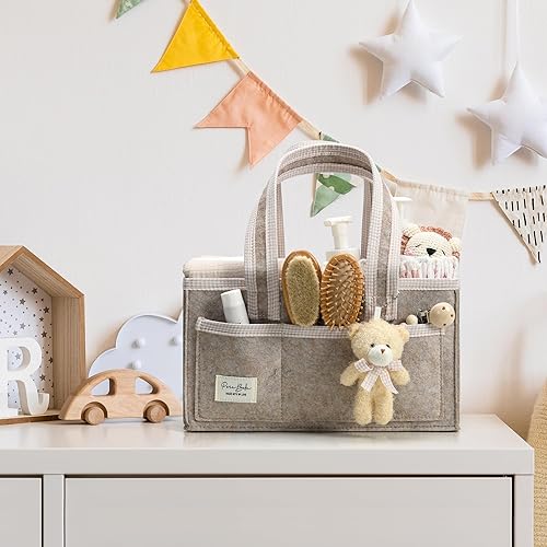 Miniatura 6 de PeraBella Organizador de pañales con asa, bolsa de cesta de regalos para baby shower, artículos imprescindibles de búsqueda de registro, organizador