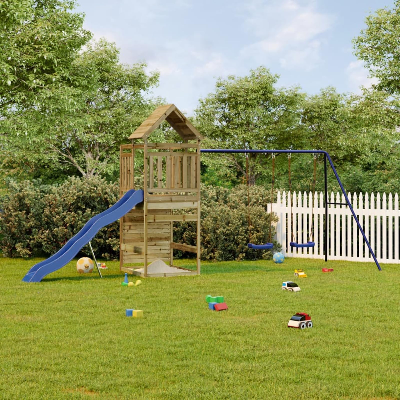 Homgoday Juego de Tobogán y Columpio,Parque Infantil de Madera para Patio Césped Parque Infantil de Exterior Madera de Pino impregnada Madera Maciza de Pino impregnada3156990