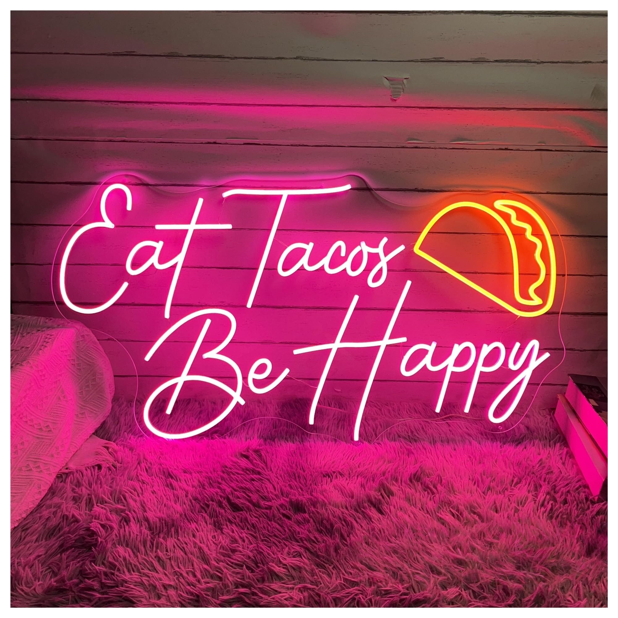 SHOUXI Sign Lamp Eat Tacos Be Happy Neon Sign, Restaurant Light for Kitchen Wall Taco Party Decoration 27cmx50cm(C)