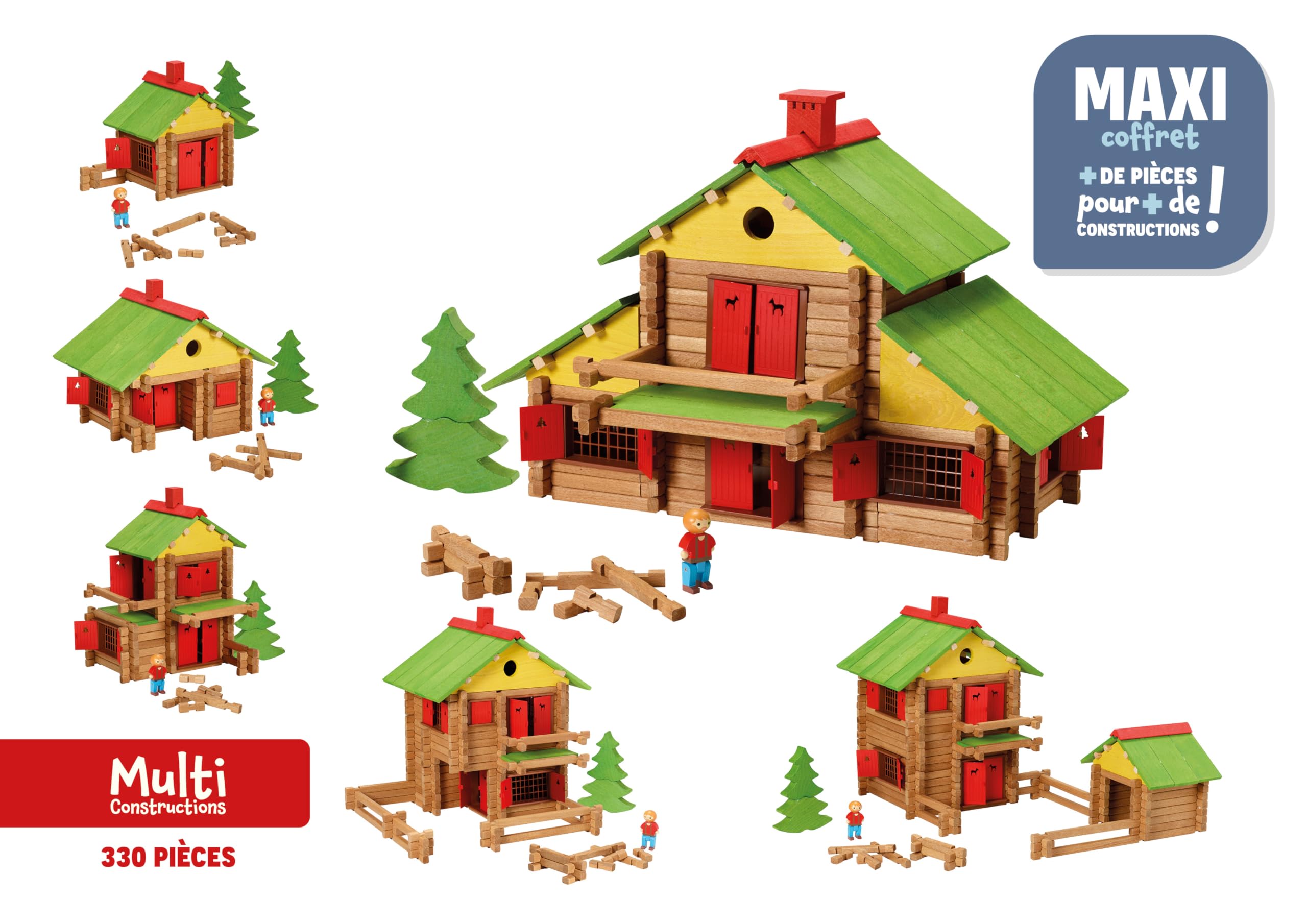 JEUJURA - Mon Chalet en Bois - Maxi Coffret 330 Pièces en Hêtre - Jeu de Construction dès 5 Ans - Nombreux Chalets à Construire et Démonter - Coffret Créatif et Éducatif - Fabriqué en France - 1805