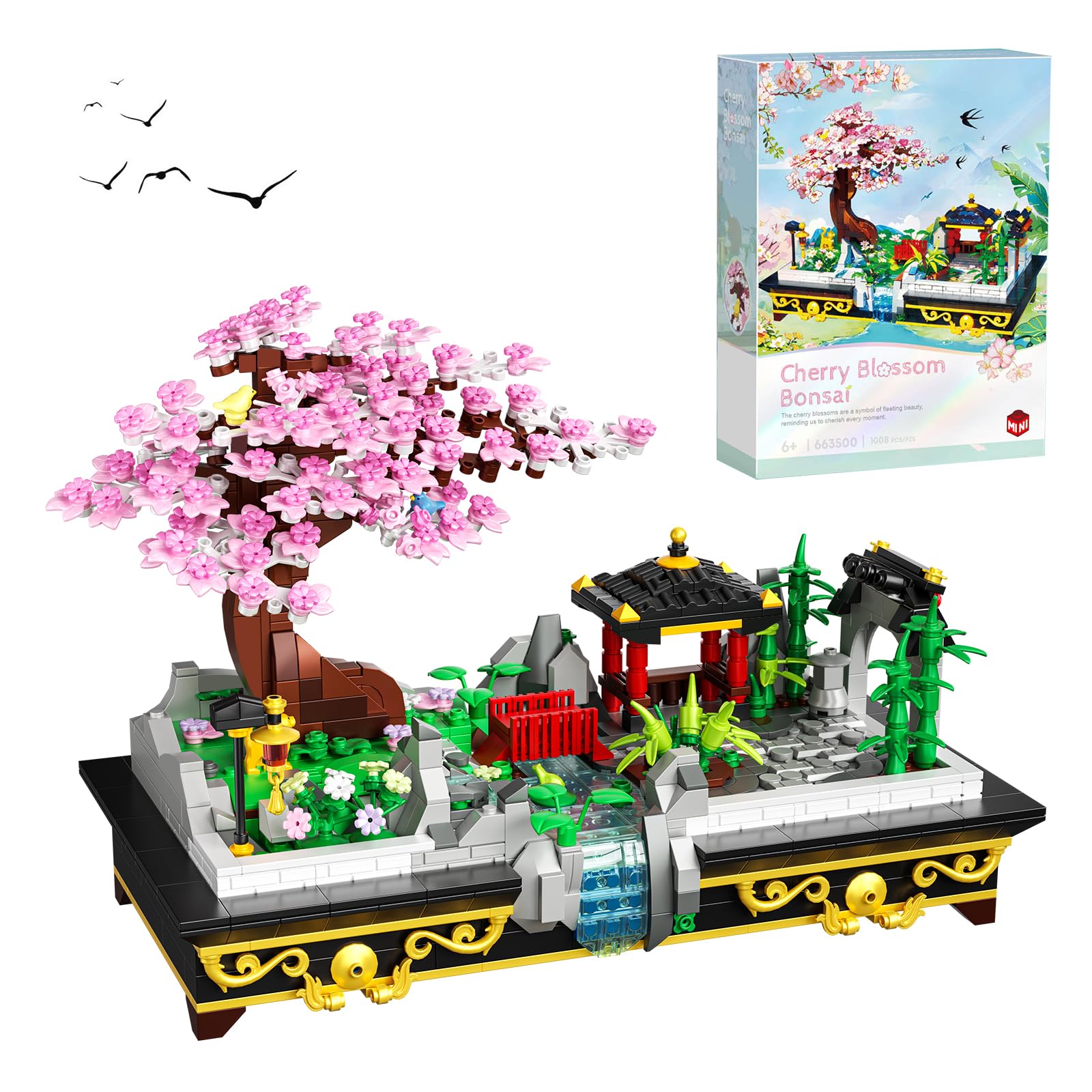 Mini Piante Bonsai in Mattoncini, Fiori, Albero di Ciliegio, Bouquet in Vaso, Modellini in Mattoncini, Decorazione per la Casa, Giocattolo per Ragazze, Regalo  26