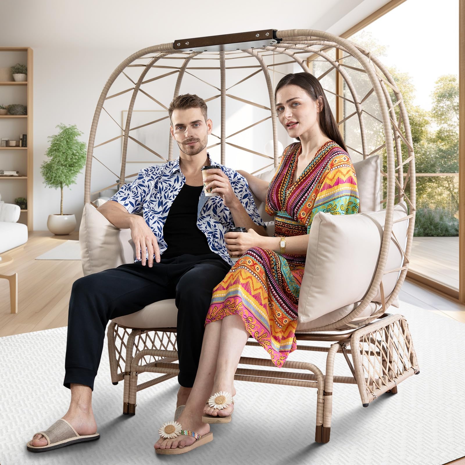 Zuri Furniture Modern Bay Tan Basket Swing Chair Black