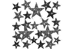 24 Pcs Black Iron on Patches, Rhinestone Adhesive Star Appliques