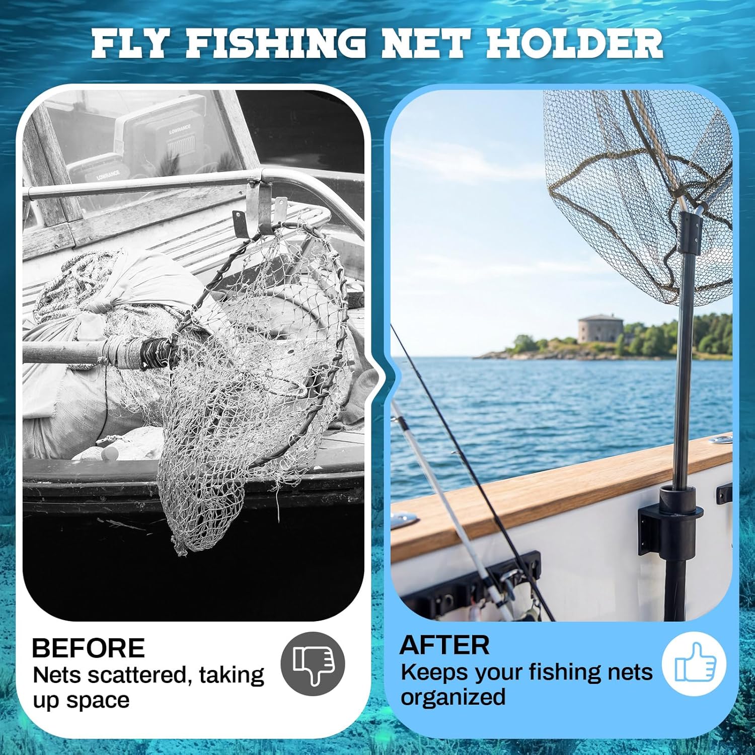 Fishing Net and Gaff Holder, Vertical Wall Mount Storage Plastic Bracket for Boat Docks, Garage Walls, Net & Long Handle Tools Organizer, 3.15 x 2.76 x 2.36 in