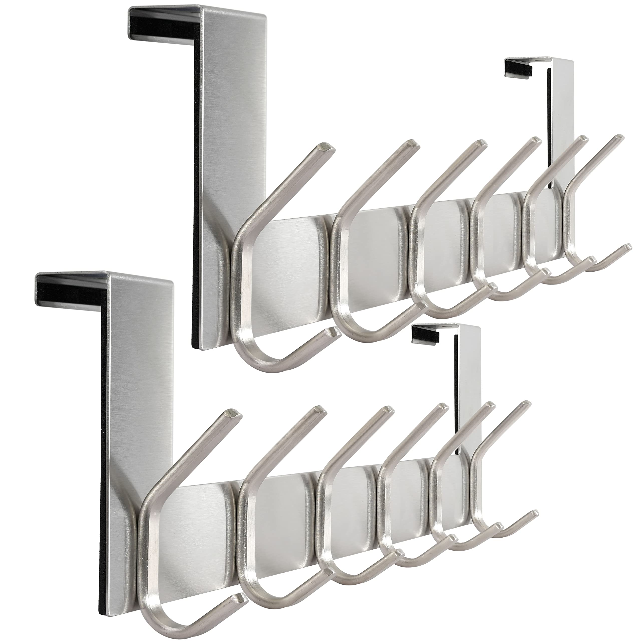 WEBI Türhaken zum Einhängen,Türgarderobe mit 6 Haken,Türaufhänger,Kleiderhaken Tür,Haken Tür,Türhakenleiste,2.1 cm,Silber,2 Stück