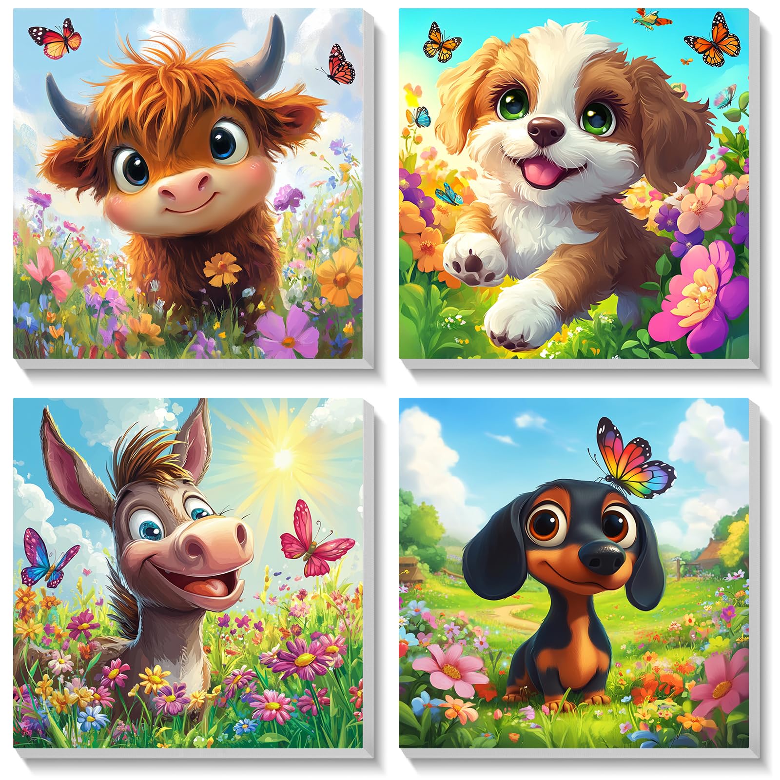 BOWETILE 4 Pack Animals Framed Paint by Numbers for Children, Painting by Numbers Kit for Kids Ages 4-8-12, Painting Kits for Kids Beginner, DIY Acrylic Pigment Drawing Paintwork for Home Decor20x20cm — image 1