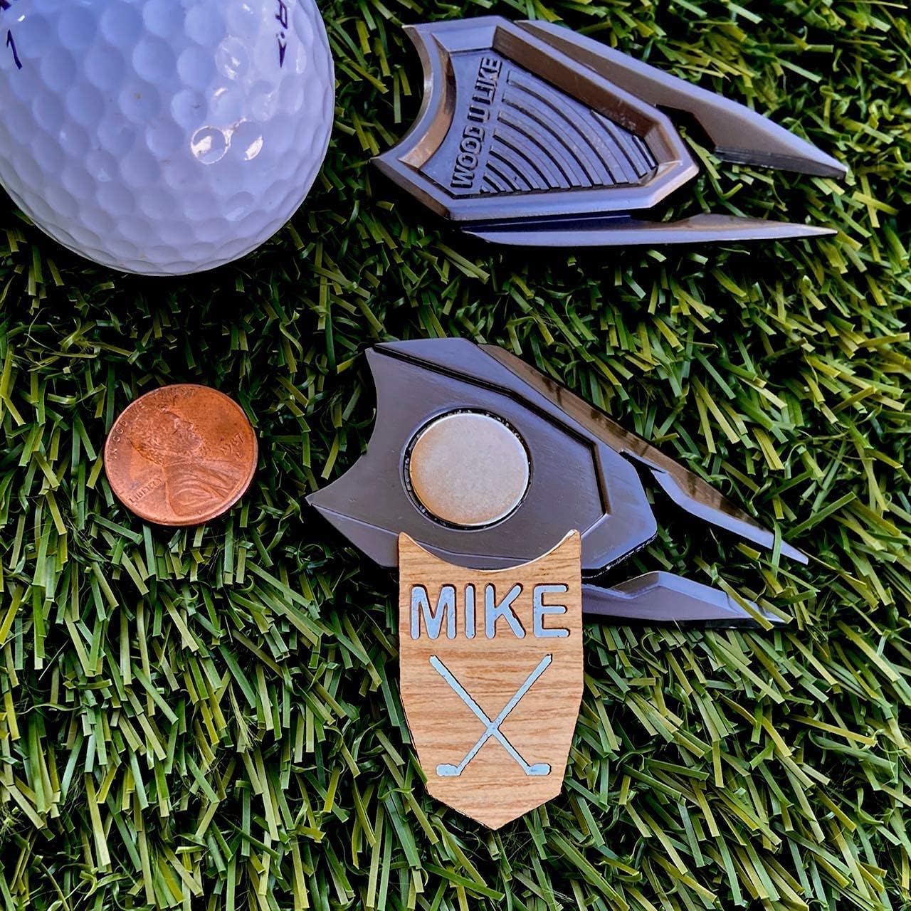 Golf Ball Marker Divot Tool Personalized Custom Engraved Real Oak Wood Golfer Markers F