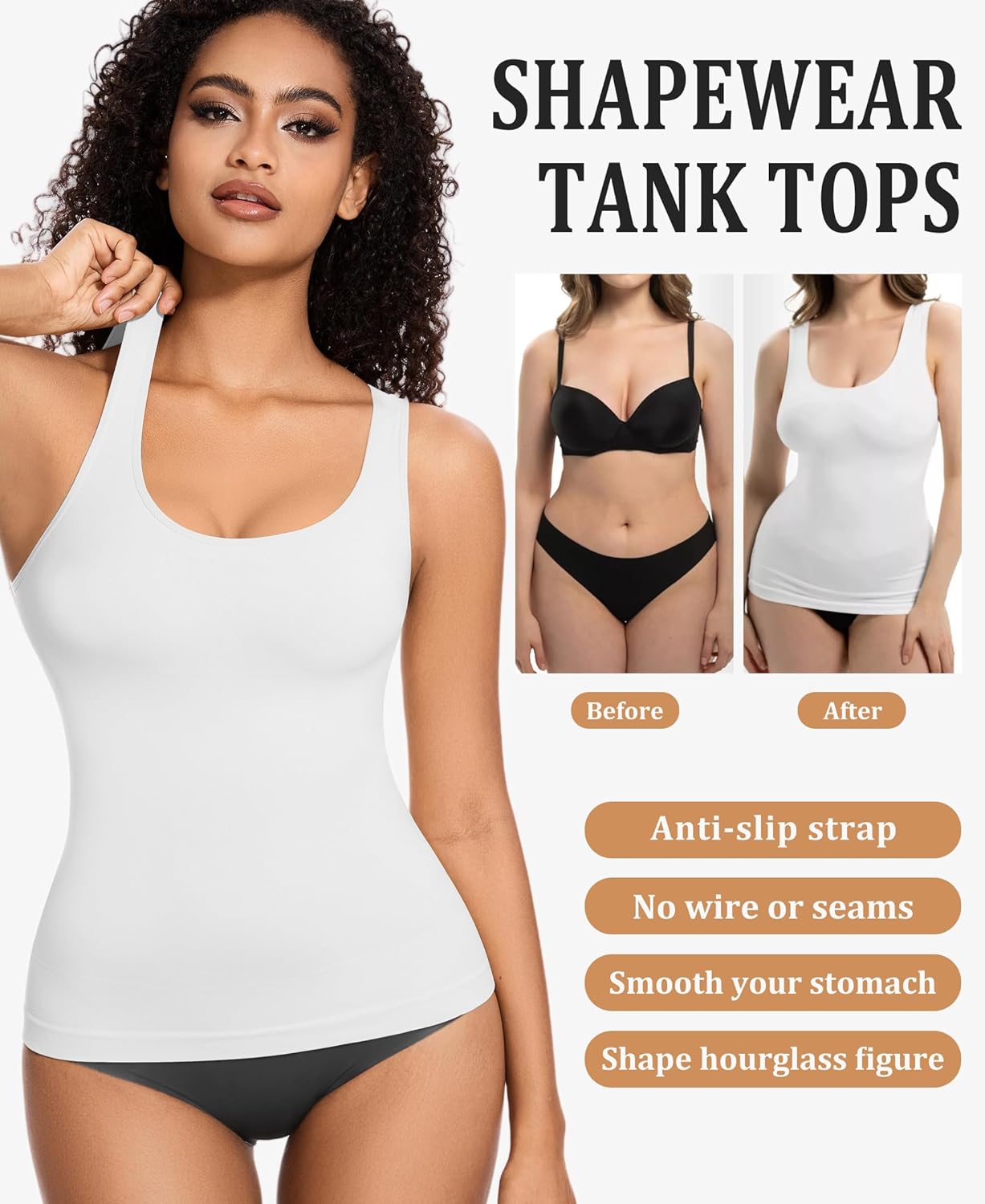 ONEW Shapewear Camisoles Seamless Tummy Control Compression Tank Tops Waist Trainer Body Shaper for Women - Image 4