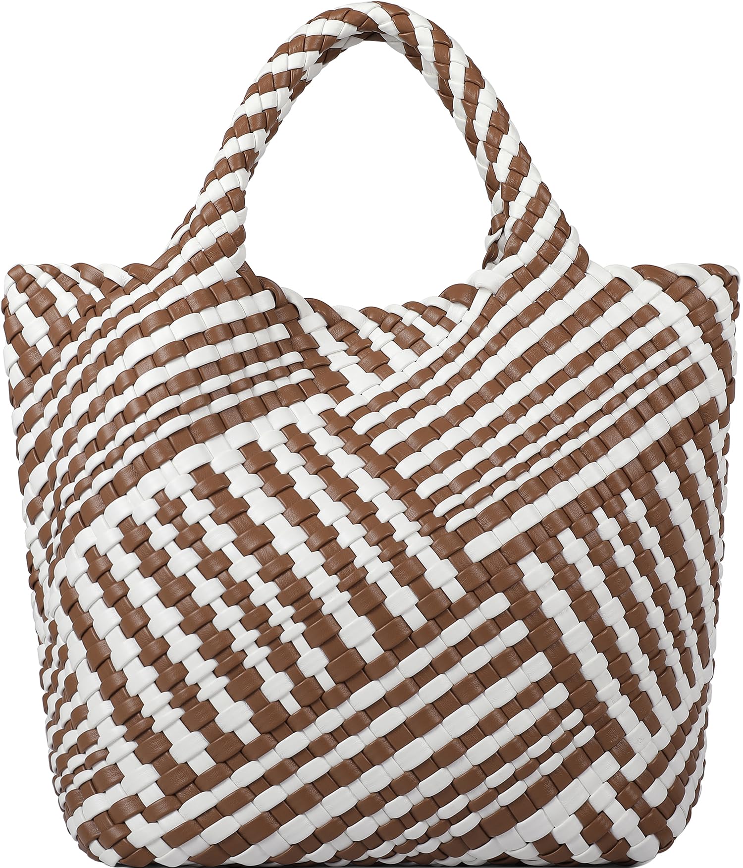 Woven Bag for Women, Vegan Leather Tote Bag Large Summer Beach Travel Handbag and Purse Retro Handmade Shoulder Bag