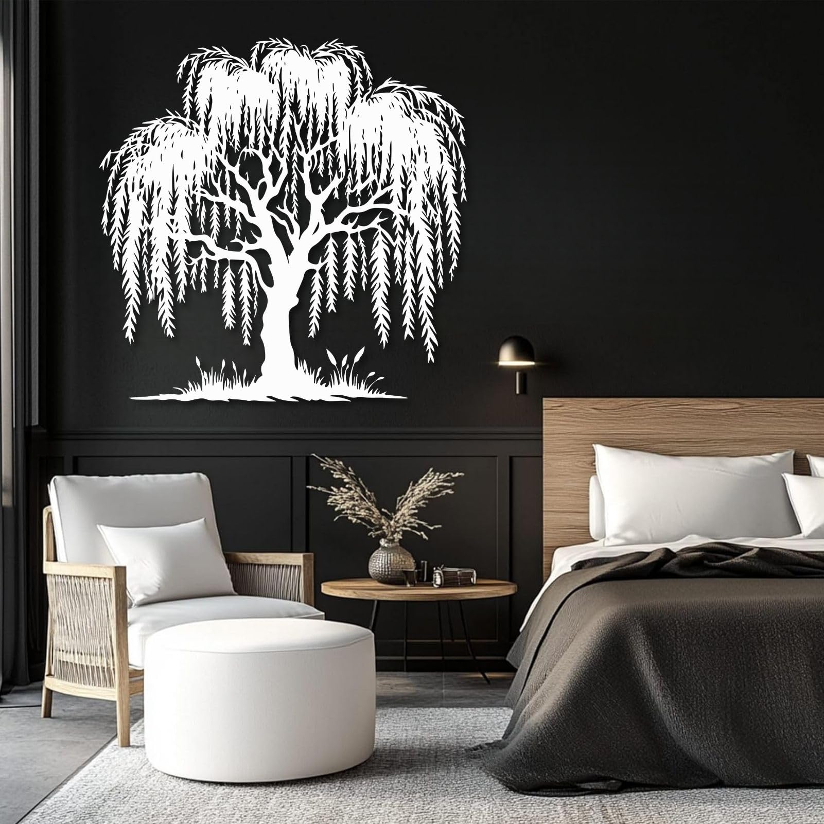 Metalowa sztuka ścienna dekoracja ścienna wierzba, dekoracja wierzby, drzewo do salonu, sypialni, łazienki, biura (złoto, 120 x 120 cm wys., 120 x 120 cm)