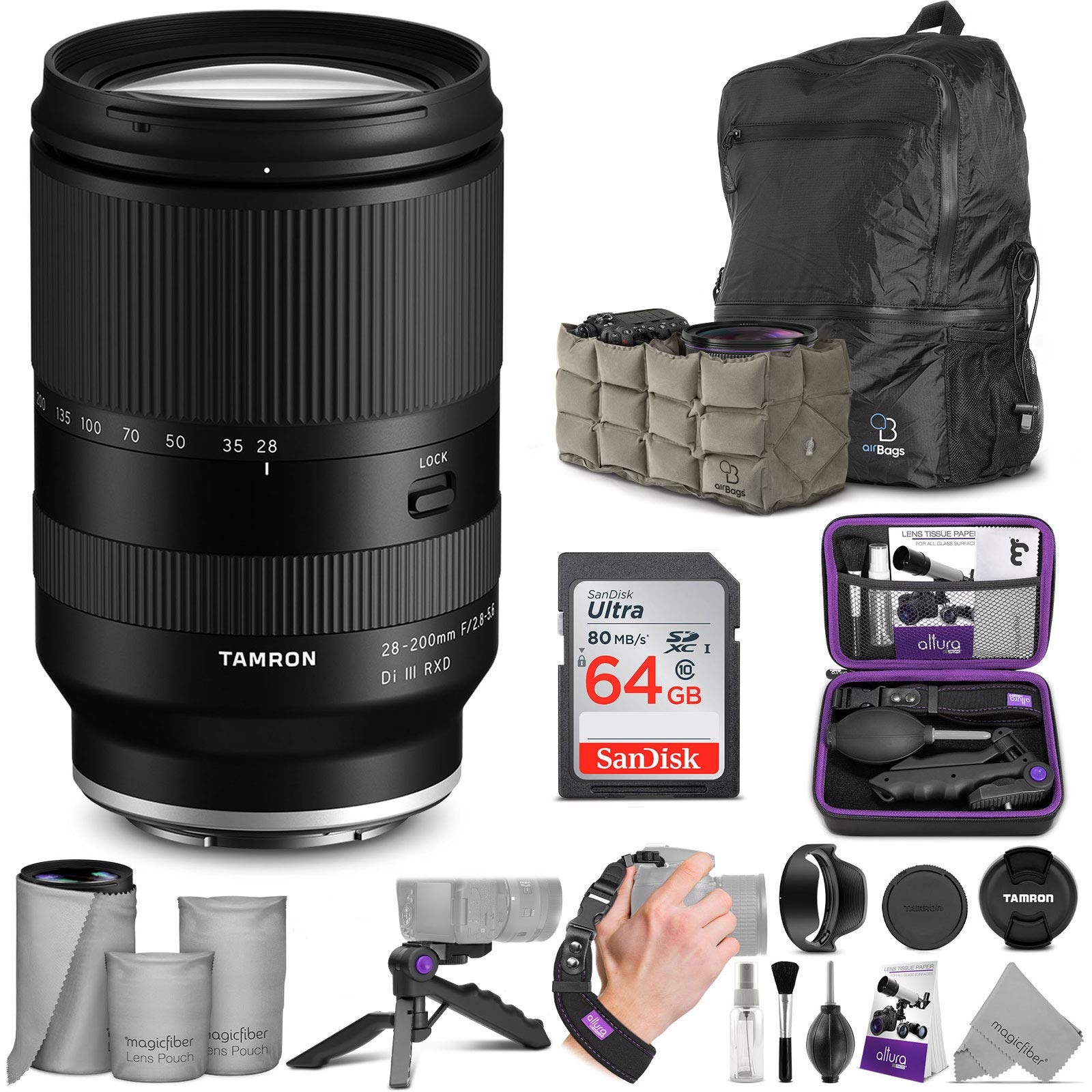 TAMRON28-200 F/2.8-5.6 Di III RXD for Sony Mirrorless Full Frame/APS-C E-Mount, Model Number: AFA071S700 with Altura Photo Advanced Accessory and Travel Bundle