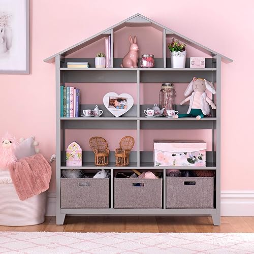 Miniatura 3 de MARTHA STEWART Estantería para casa de muñecas para niños color rosa organizador de almacenamiento de madera para libros muñecas juguetes estantería