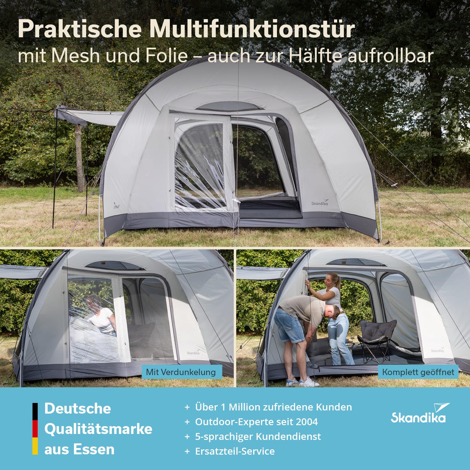 Skandika Kuppelzelt Pitea 4 Flex Protect Bundle mit Van-Schleuse | Campingzelt für 4 Personen, mit Schleuse für Van, eingenähter Zeltboden, Wassersäule 5000 mm, UPF 50+ | Zelt, Camping, Outdoor