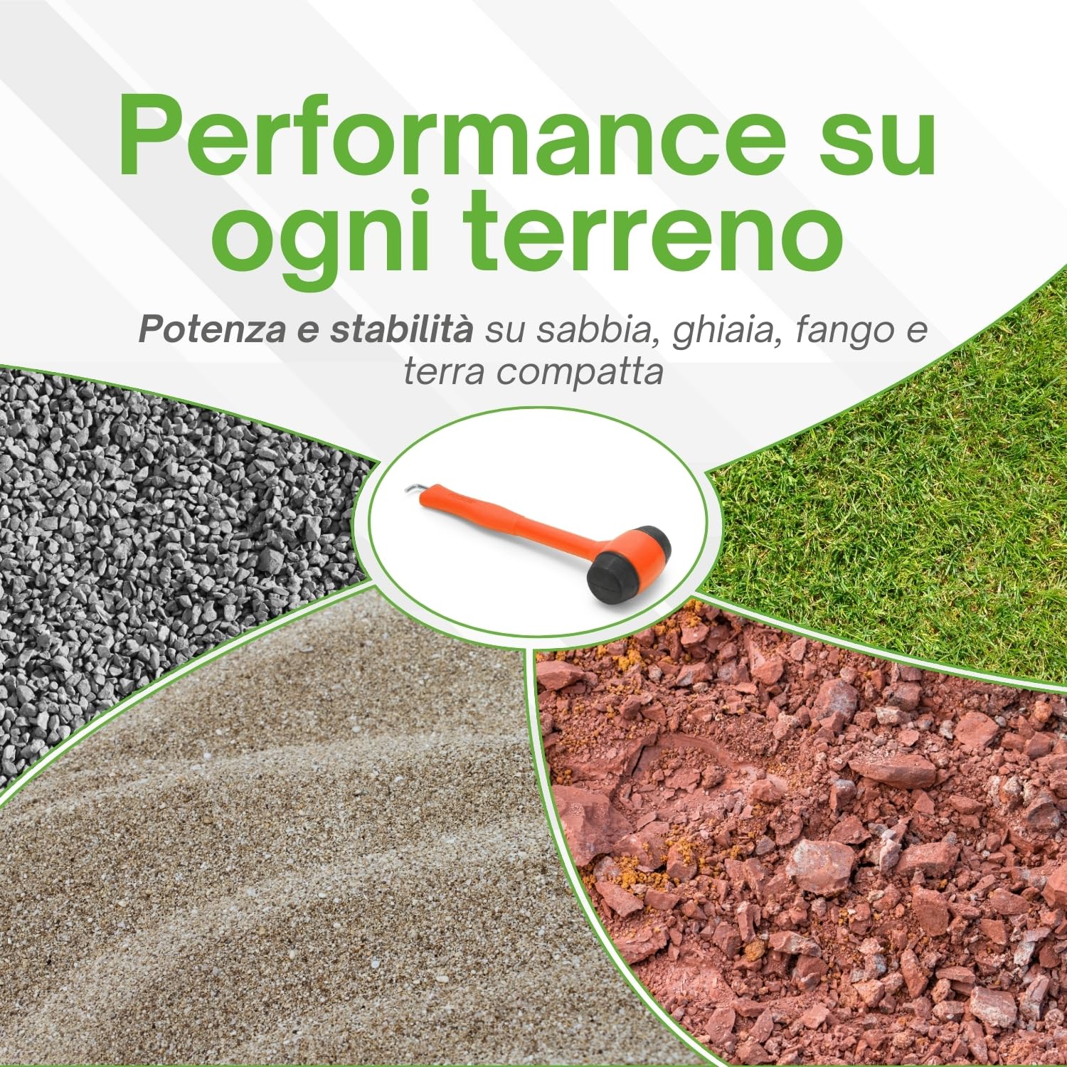 Moscatelli Martello Campeggio Polivalente, Robusto ed Ergonomico con Gancio per Estrarre Picchetti – Leggero, Compatto e Resistente, Ideale per Terreni Morbidi, Umidi e Misti - Arancio