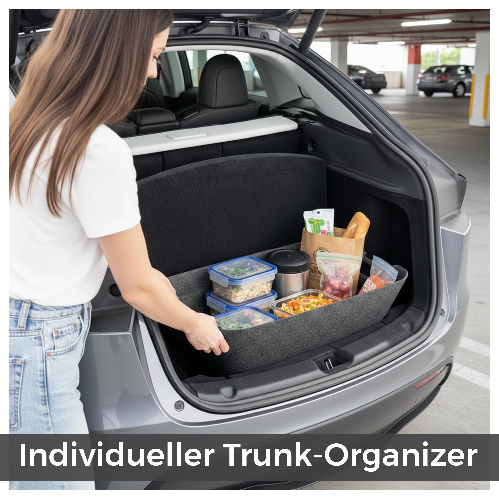 VLOX Tesla Model Y Juniper Kofferraum-Organizer Aufbewahrungsbox – Passgenau für Model Y 2025, 105L Kapazität Auto-Aufbewahrungsbox mit 4 Schlaufen für Gurte – Praktisches Tesla Model Y Zubehör