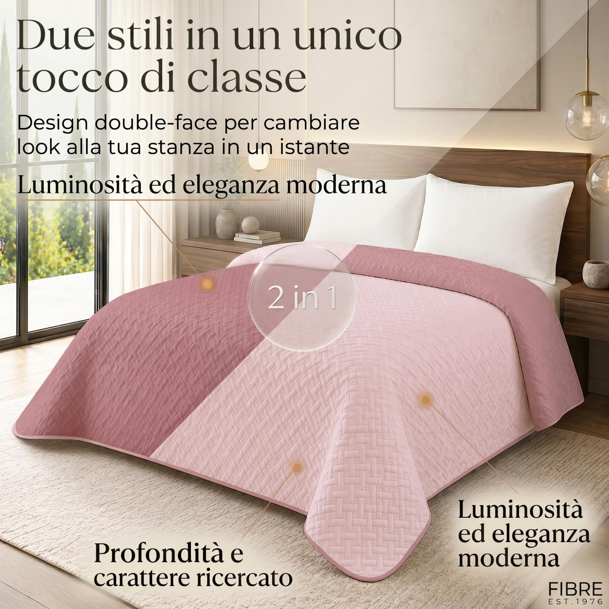 Trapunta Letto Singolo Primaverile in Microfibra Manopesca Vellutata sulla Pelle, Copriletto Singolo Traspirante e Termoregolatore, Trapuntino 1 Piazza Rosa Confetto/Rosa Scuro
