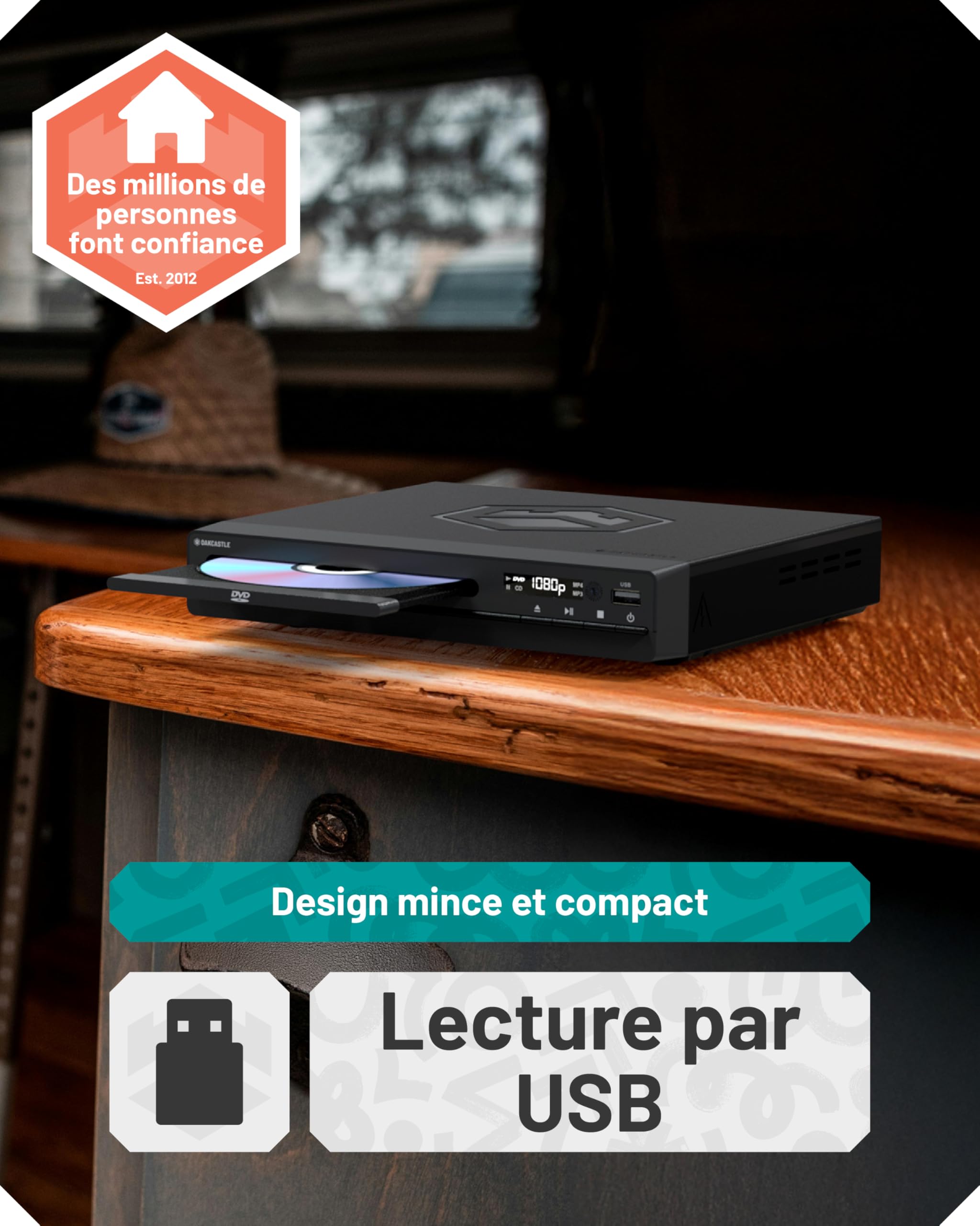 Lecteur DVD pour TV | Lecture Multirégionale | Lecteur DVD HDMI avec Upscaling 1080P | CD Player avec MP3 et USB | Câble HDMI, Câble RCA et Télécommande Inclus | OAKCASTLE DVD100
