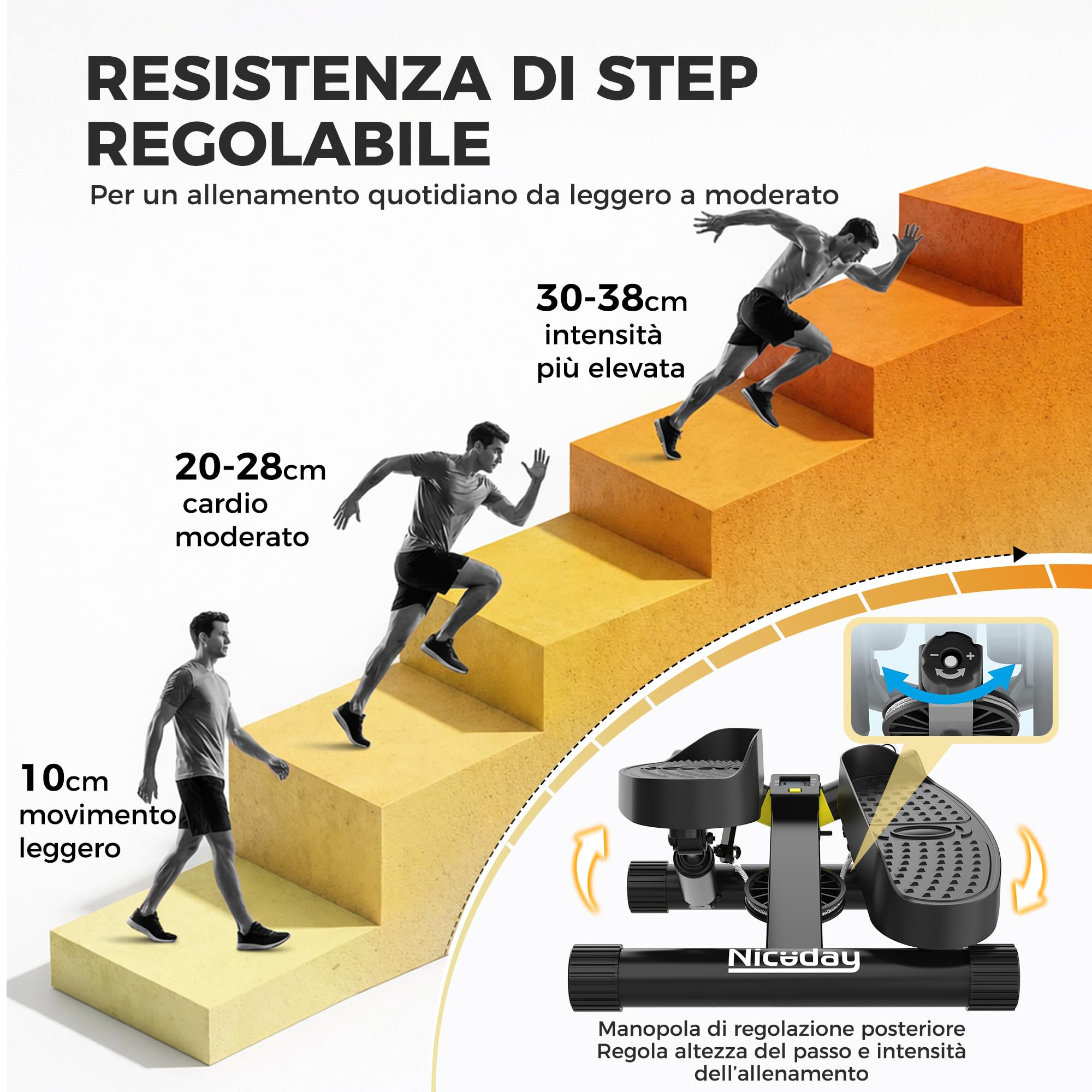 NICEDAY Stepper Twist per Allenamento, Mini Stepper da Casa con Fasce di Resistenza e Monitor LCD, Salvaspazio, Pedali Antiscivolo, Allenamento Total Body