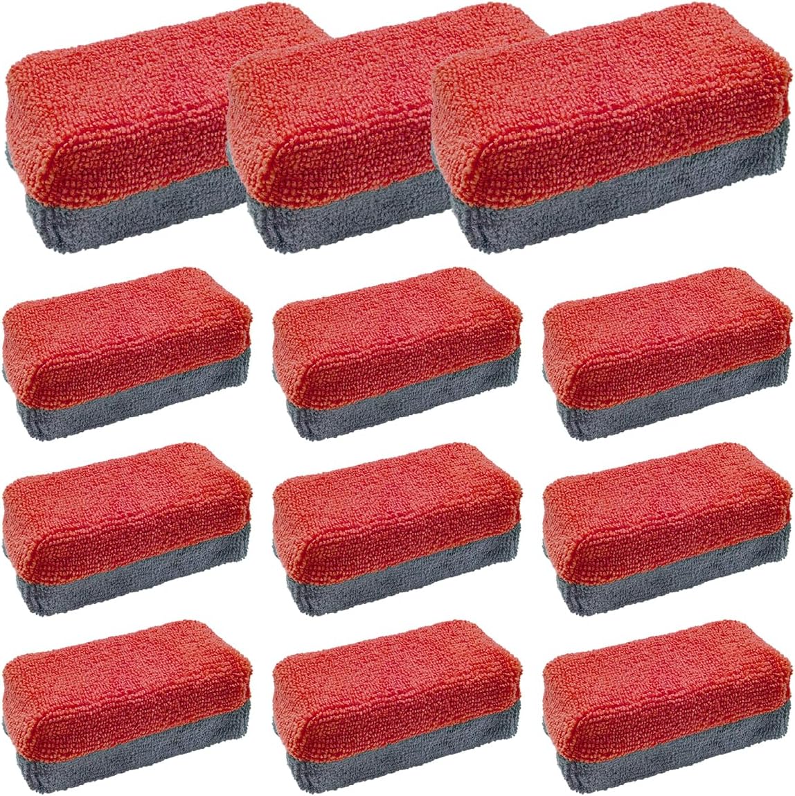 12PCS Ceramic Coating Applicator Sponge, Microfiber Rectangular Auto Polishing Cleaning Pads, Universal Automotive Detailing Sponge for Car Wax, Paint, Sealant Application (Red)