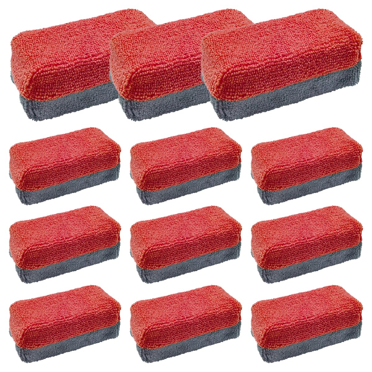 12PCS Ceramic Coating Applicator Sponge, Microfiber Rectangular Auto Polishing Cleaning Pads, Universal Automotive Detailing Sponge for Car Wax, Paint, Sealant Application (Red)