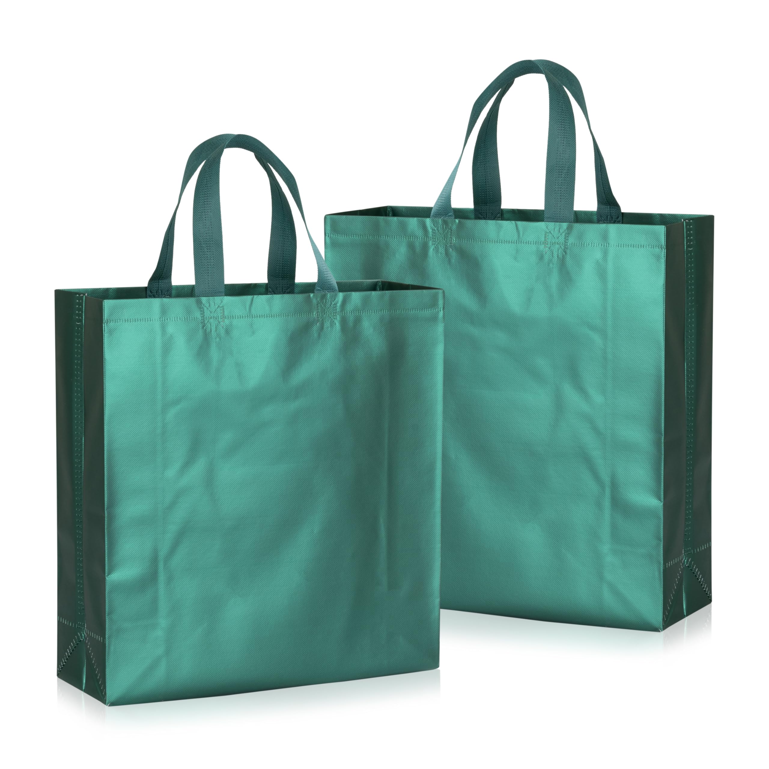 Drapme Medium Size Pack of 10 Pcs Matt Metallic Laminated Non-Woven Reusable Eco-Friendly Party Return Gift Bags (Bottle Green) (Medium 12x13x4 Inch)