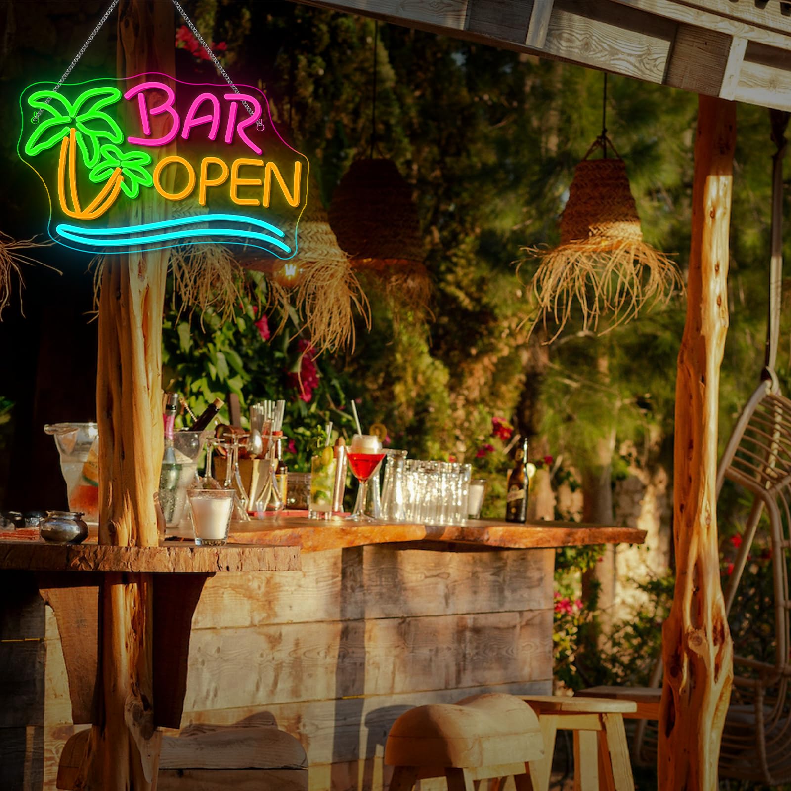 Bar Open Palme Neon Schild Dimmbar für Wanddekoration, Neon Sign Zeichen Licht Open, Leuchtschild Wand Dekor für Bar,Taverne,Clubs,Partys,Geschenk