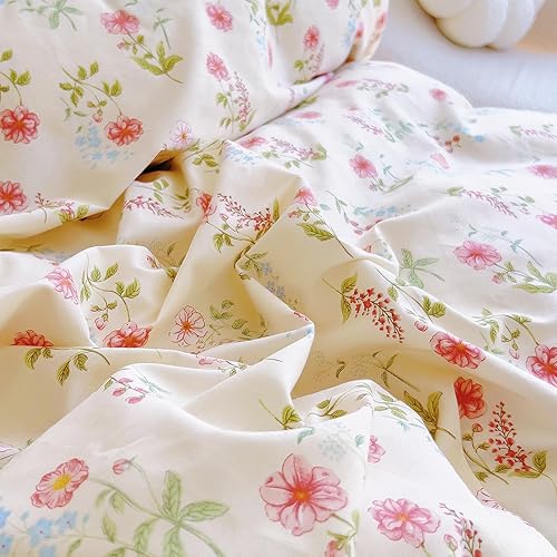 Miniatura 5 de EAVD Funda de edredón de flores rosas estilo jardín francés con volantes Queen de algodón suave elegante shabby chic juego de ropa de cama floral