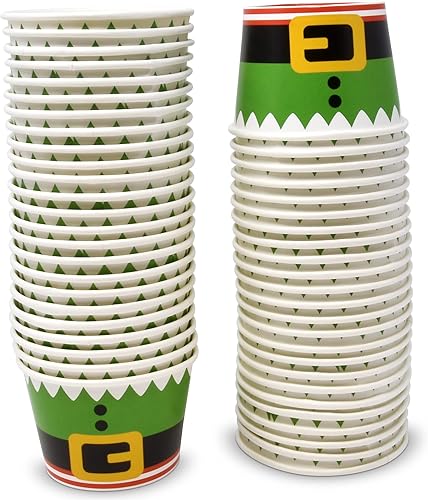 Miniatura 4 de Gift Boutique 48 bocadillos de Navidad de 10 onzas, cinturón de elfo de Navidad, taza de papel desechable, tazones de helado de postre, rojo, verde,
