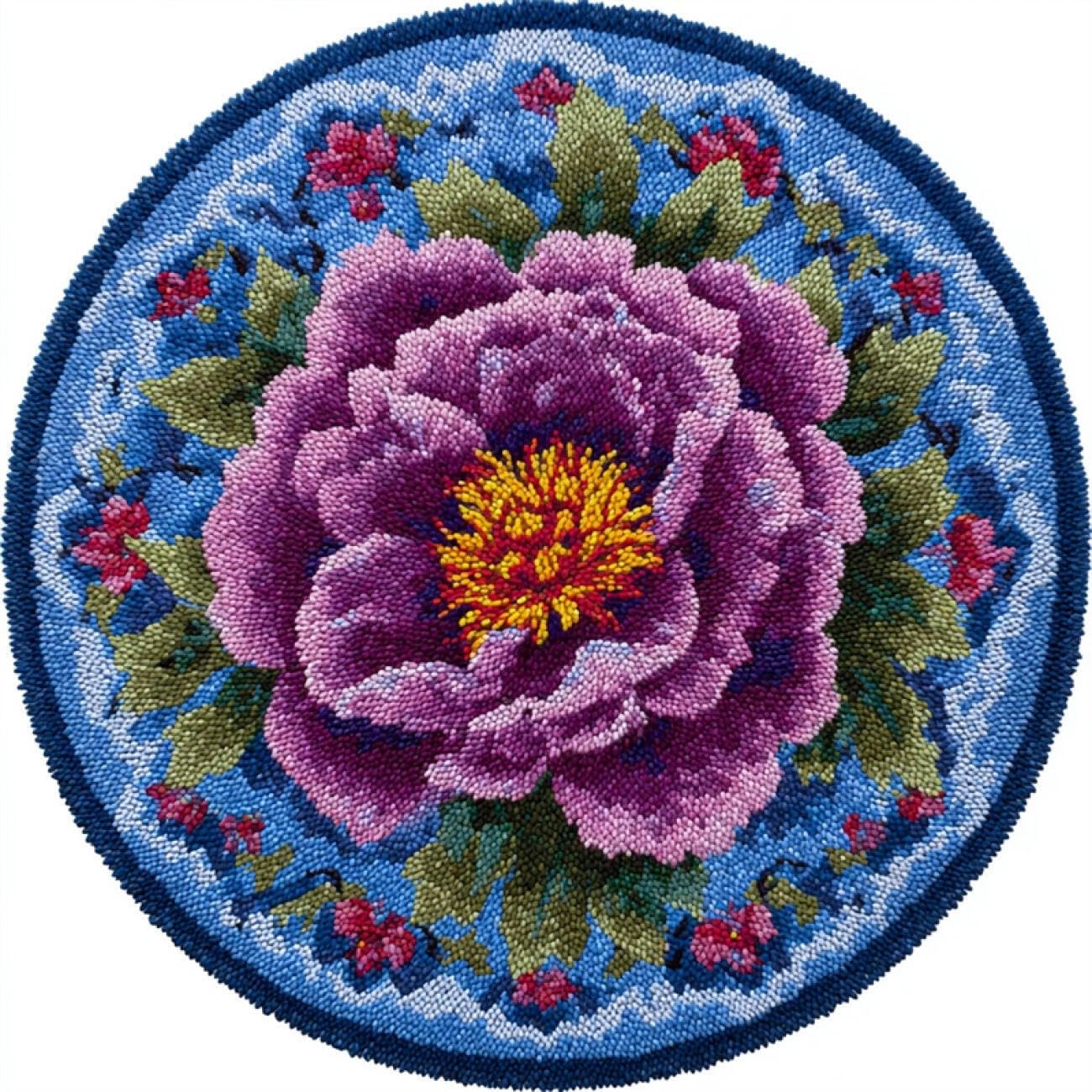 Kitquiver Latch Hook Rug Kits Purple Peony 60x60cm