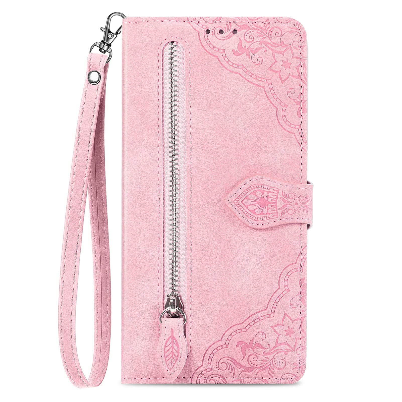 NEXCURIOZip Wallet Case for Apple iPhone 7 / iPhone 8 / iPhone SE 2020 / iPhone SE 2022 Phone Case Wallet with Credit Card Holder Strap Stand Women Leather Flip Case Floral Cover Shockproof - Pink