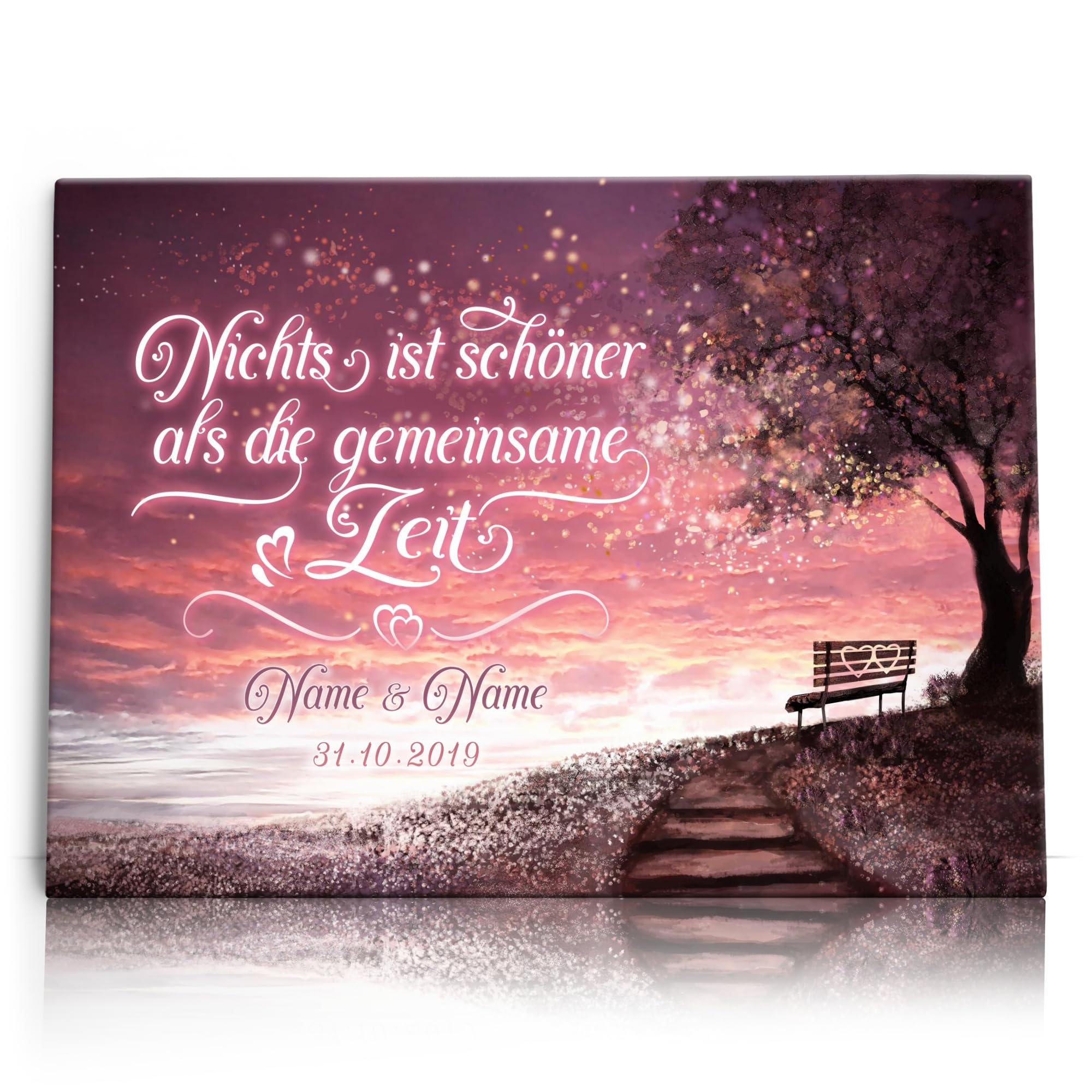 Liebesleinwand Romantischer Ausblick | Leinwand mit Namen und Datum | Wandbild gestalten, Jahrestag Geschenk für Frauen und Männer
