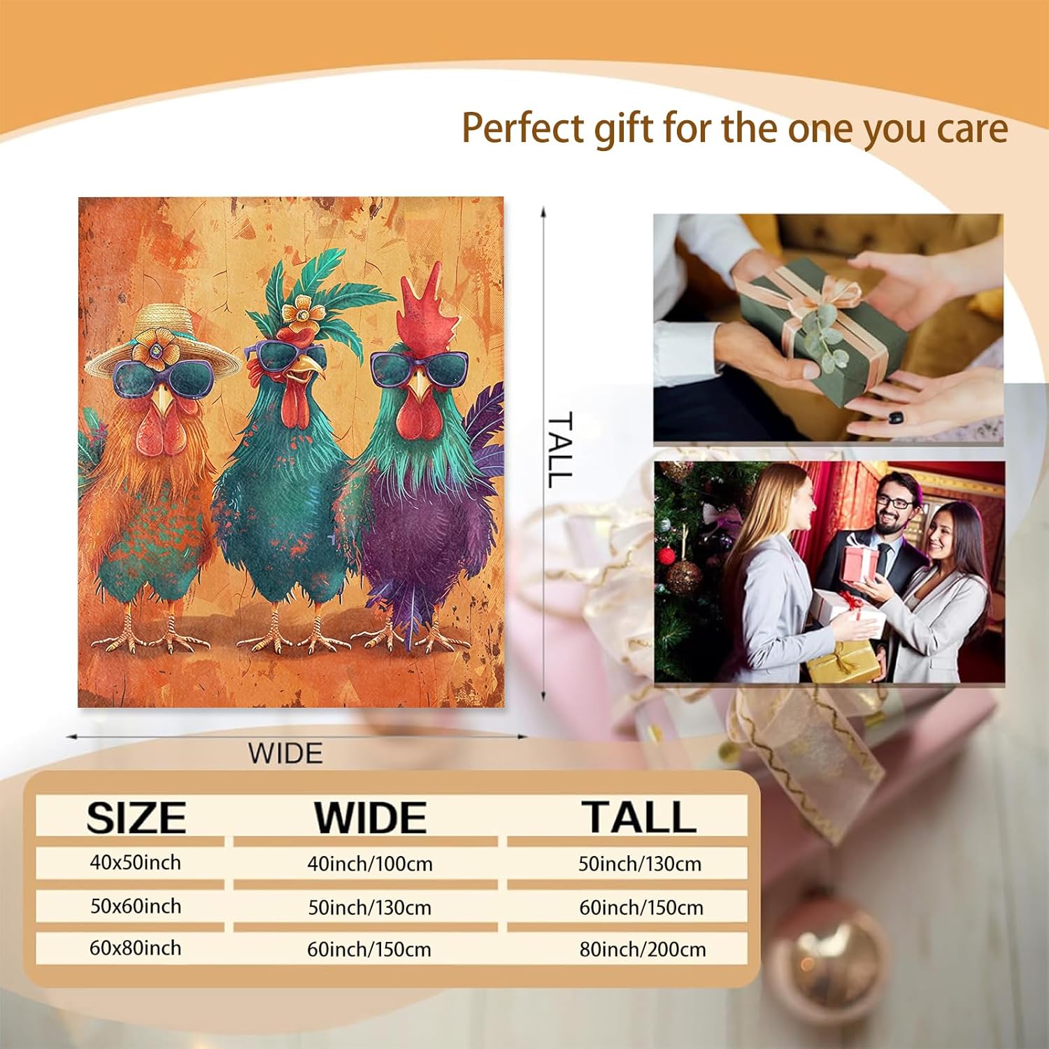 Funny Chicken Rooster Theme Blanket Gifts for Women Girls, Soft Warm Lightweight Flannel Throw Blankets for Living Room Home Sofa Travel Decor 50" x 60"