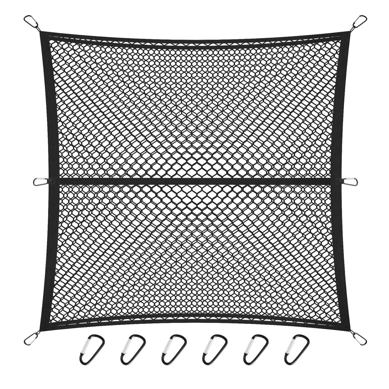 Copertura per Bagagliaio Rete Bagagliaio Camioncino Rete Elastica Bagagliaio Un'auto Con 6 Moschettoni 120 Cm X 120 Cm Rete Fissaggio Per Tetto Automatico Rete Fissaggio Cargo Cover(Double Layer)